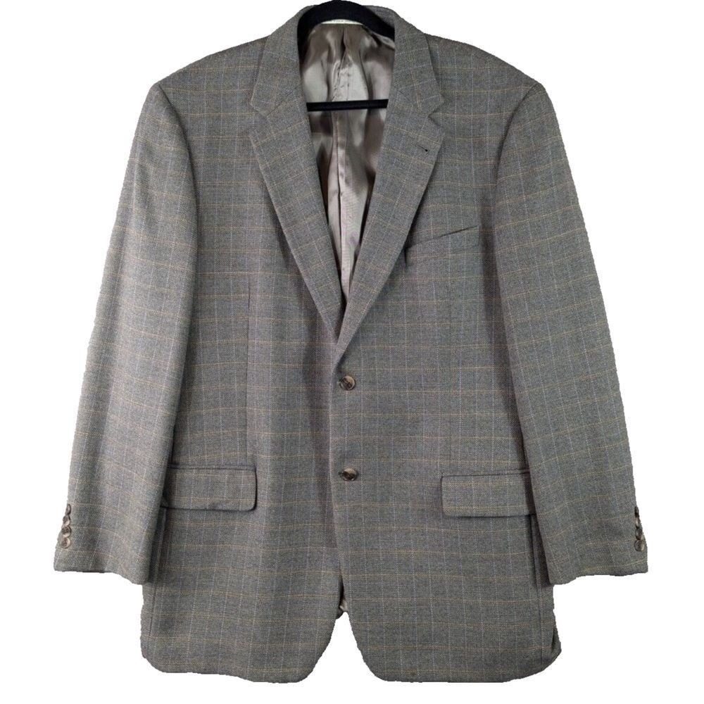 Joseph Abboud Wool Plaid Blazer Sport Jacket Men's 44L Gray Formal Office USA